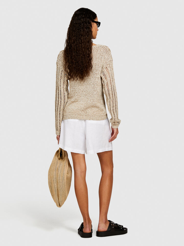 100% linen shorts - women's shorts - White | Sisley image number 3